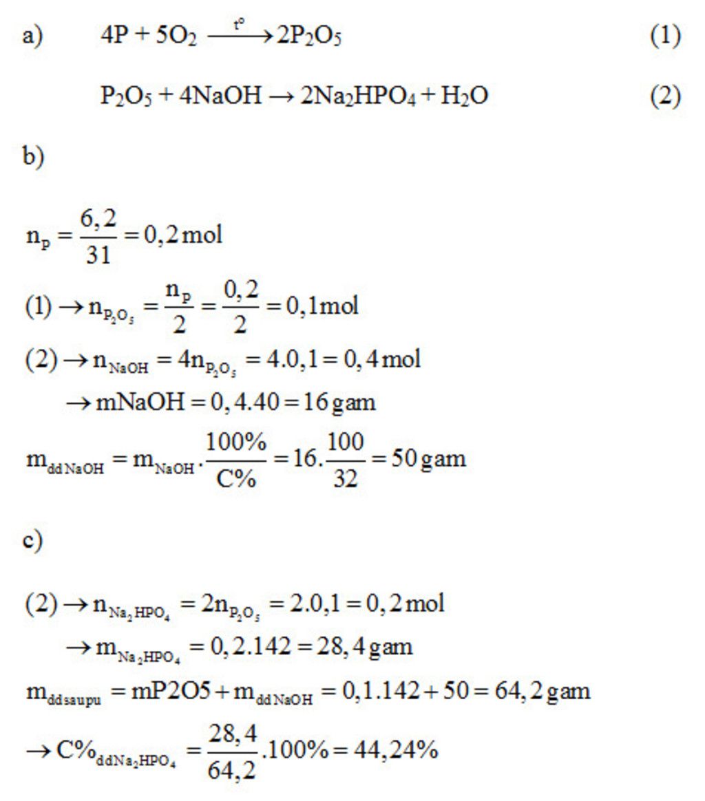 Phản ứng đốt cháy hoàn toàn 6,2 gam photpho