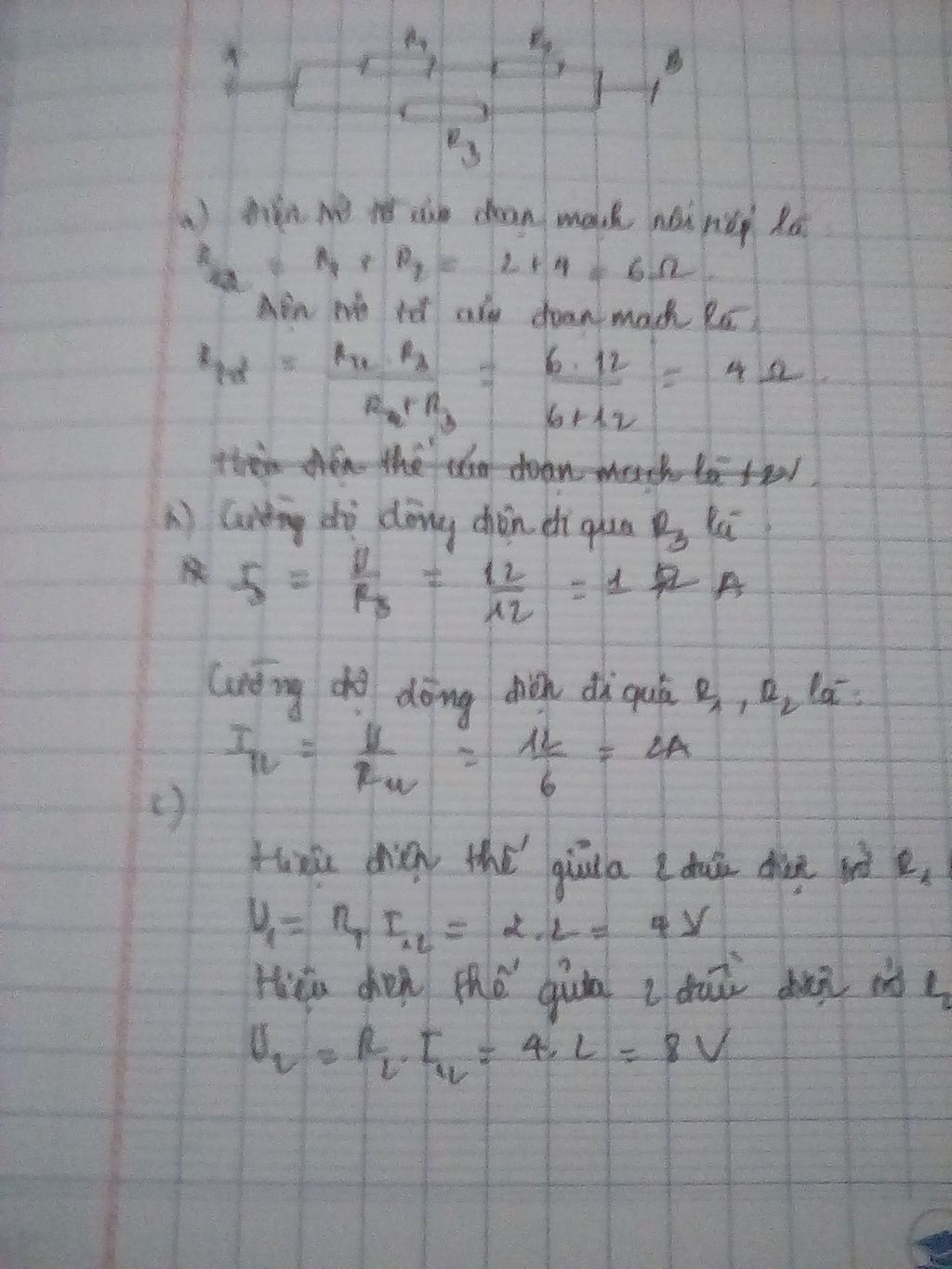 U Diện Thc Grua Hai Uau Cuyil Tay Bai 3 2 điểm Co Ba điện Trở R1 2q R2 42 R3 122 Dược Mắc Vao Giữa Hai điểm A Va B Co