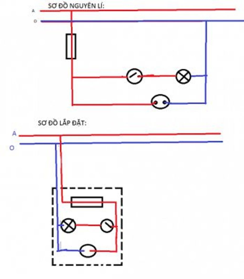 Vẽ sơ đồ nguyên lý và sơ đồ lắp đặt cho một mạch điện 1 cầu chì, 1 ...