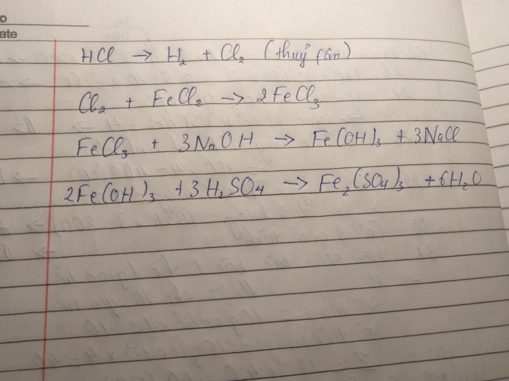 Phân tích các bước chuyển đổi từ Fe đến các chất sau: FeCl3, Fe(OH)3, Fe2O3, Fe2(SO4)