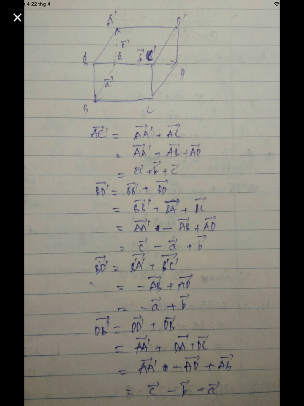 Cho Hình Hộp ABCD.A'B'C'D'.Đặt AB =a,AD= B,AA' =c.Hãy Phân Tích Các ...