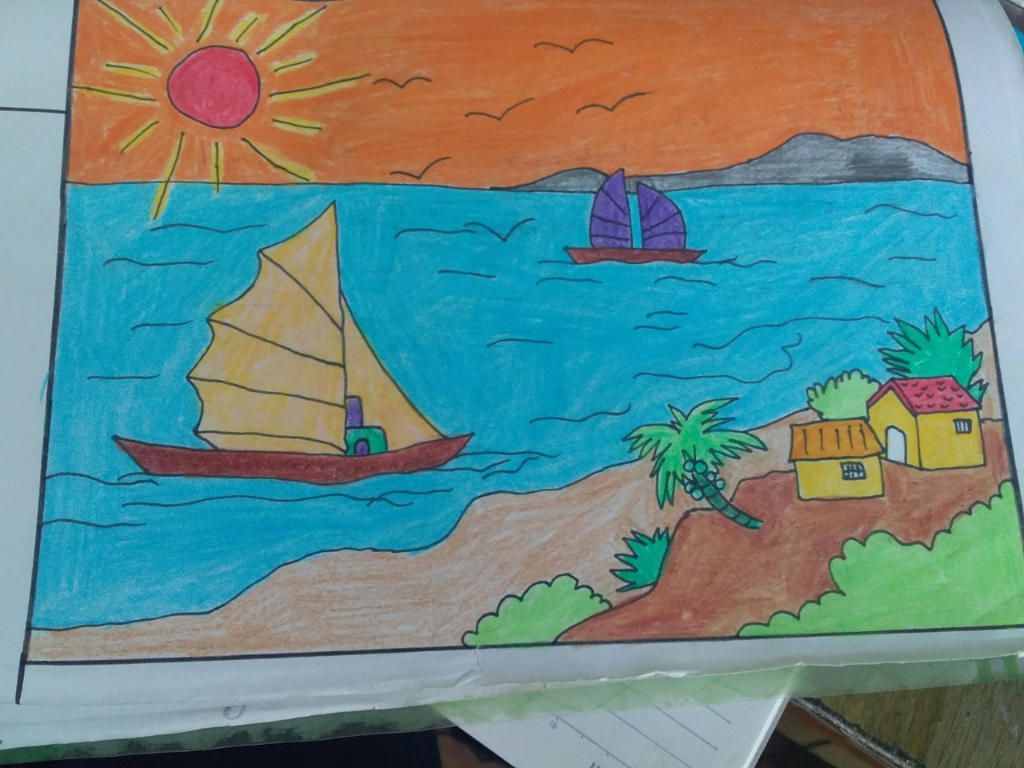 Hướng dẫn vẽ tranh phong cảnh lớp 7 vẽ biển đơn giản mà đẹp  how to draw  sea scenery  YouTube