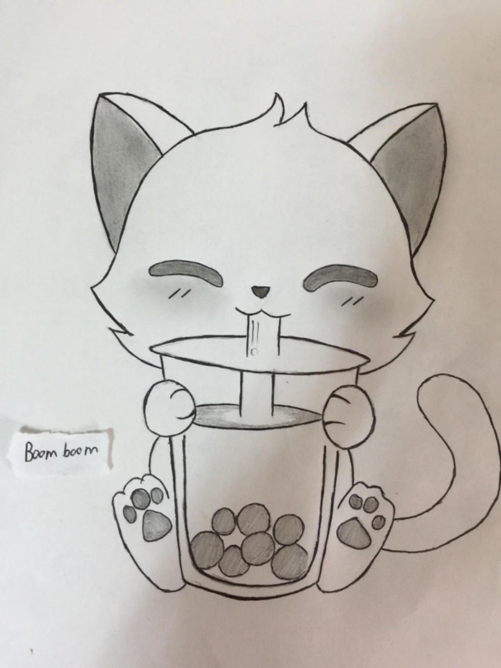 Cùng nhâm nhi ly trà sữa với Vẽ mèo cute uống trà sữa đáng yêu