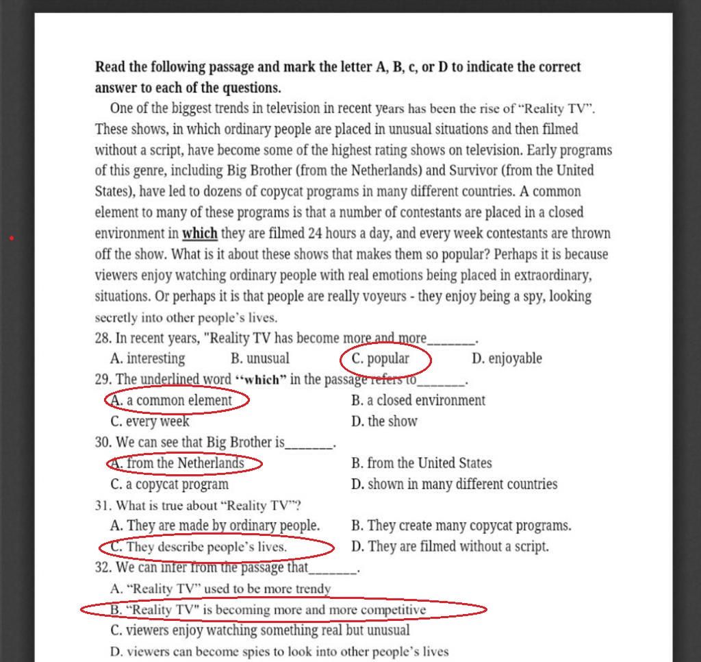 Read The Following Passage And Mark The Letter A, B, C, Or D To ...