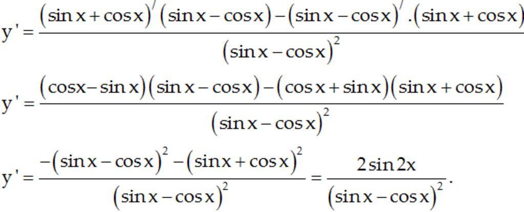 Công thức tính đạo hàm của hàm số f(x) = sinx - cosx/sinx + cosx là gì?
