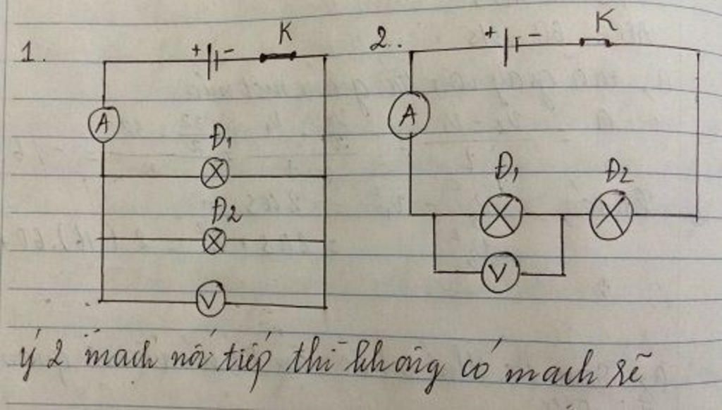 Vẽ sơ đồ mạch điện và chiều dòng điện gồm: 2 nguồn điện, 2 bóng ...