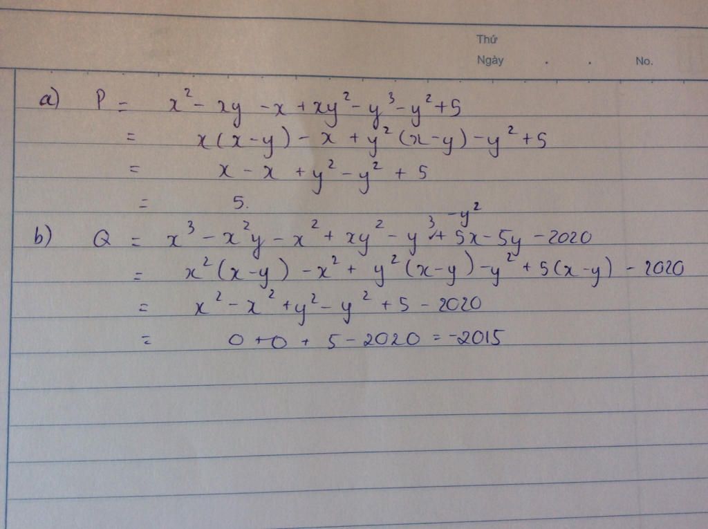 Cho X Y 1 Chứng Minh Gia Trị Của Mỗi đa Thức Sau La Một Hằng Số A P X 2 Xy X Xy 2 Y 3 Y 2 5 B Q X 3 X 2y X 2 Xy 2 Y 3 5x 5y