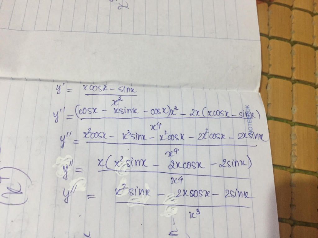 Tính giá trị đạo hàm của hàm số sinx/x tại x = π/