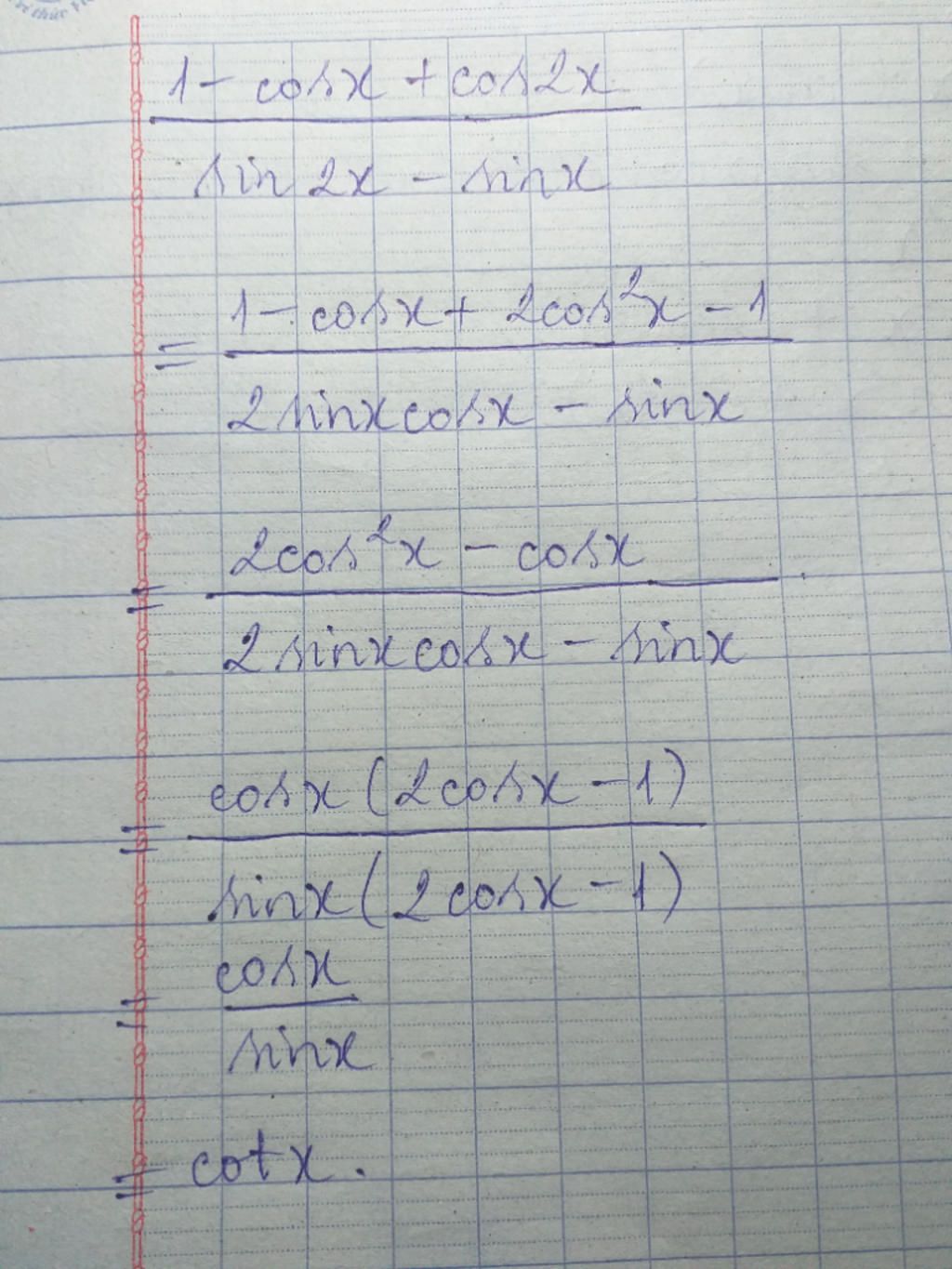 Tính tổng sin 2x + sin x.
