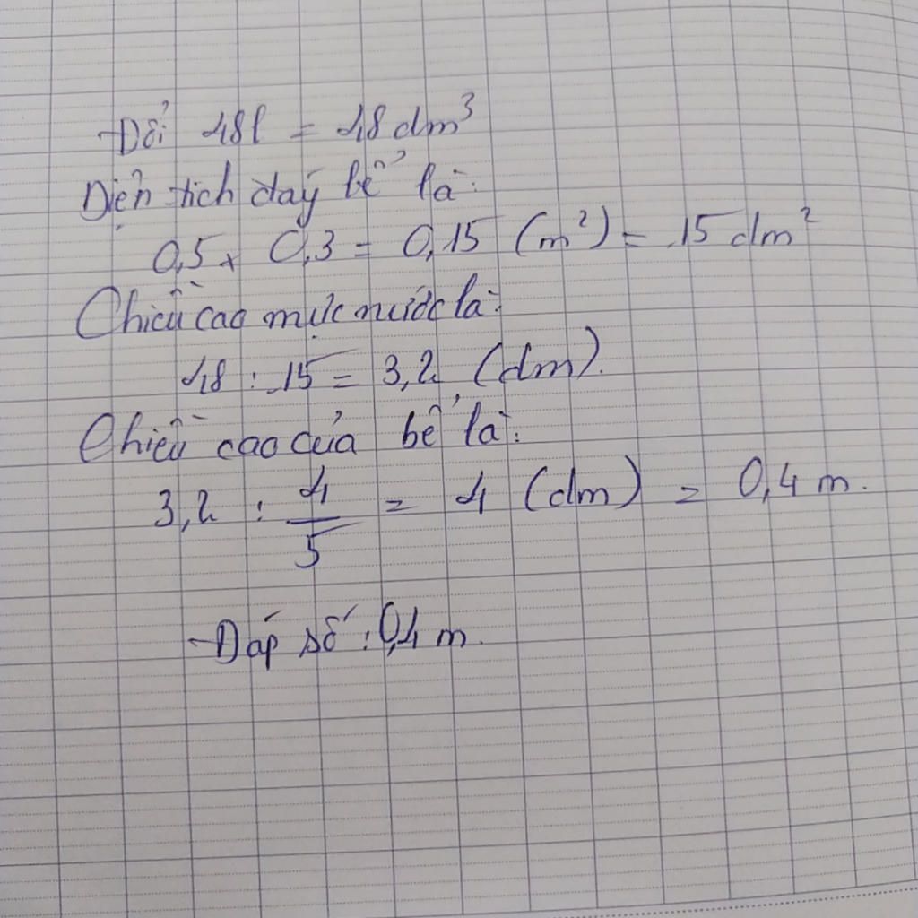 Một Bể Cá Dạng Hình Hộp Chữ Nhật Có Chiều Dài 0 5m Chiều Rộng 0 3m