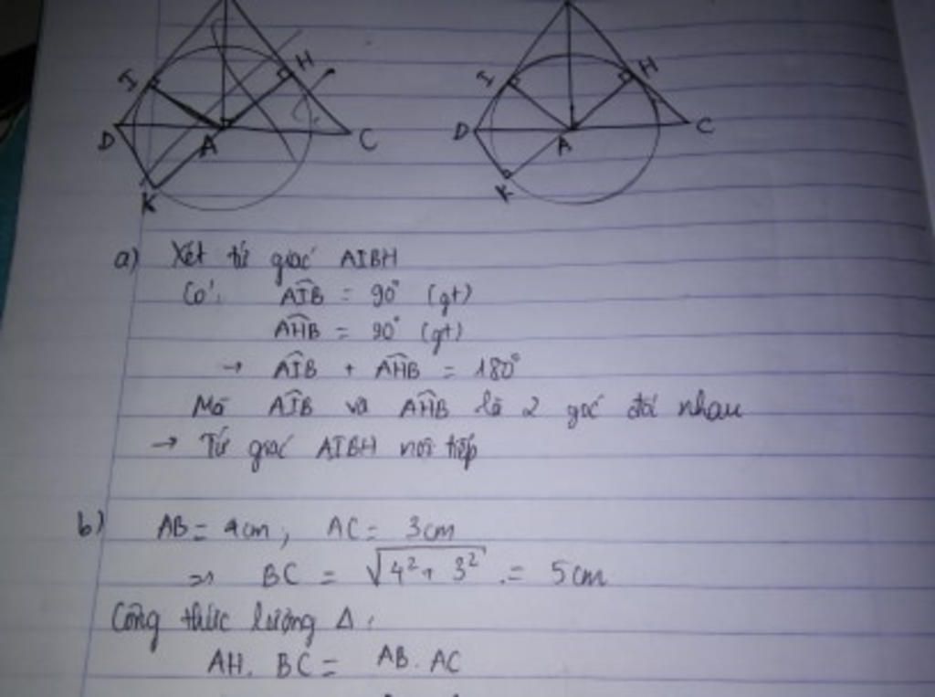 Cho tam giác ABC vuông tại A đường cao AH vẽ đường tròn tâm A bán ...