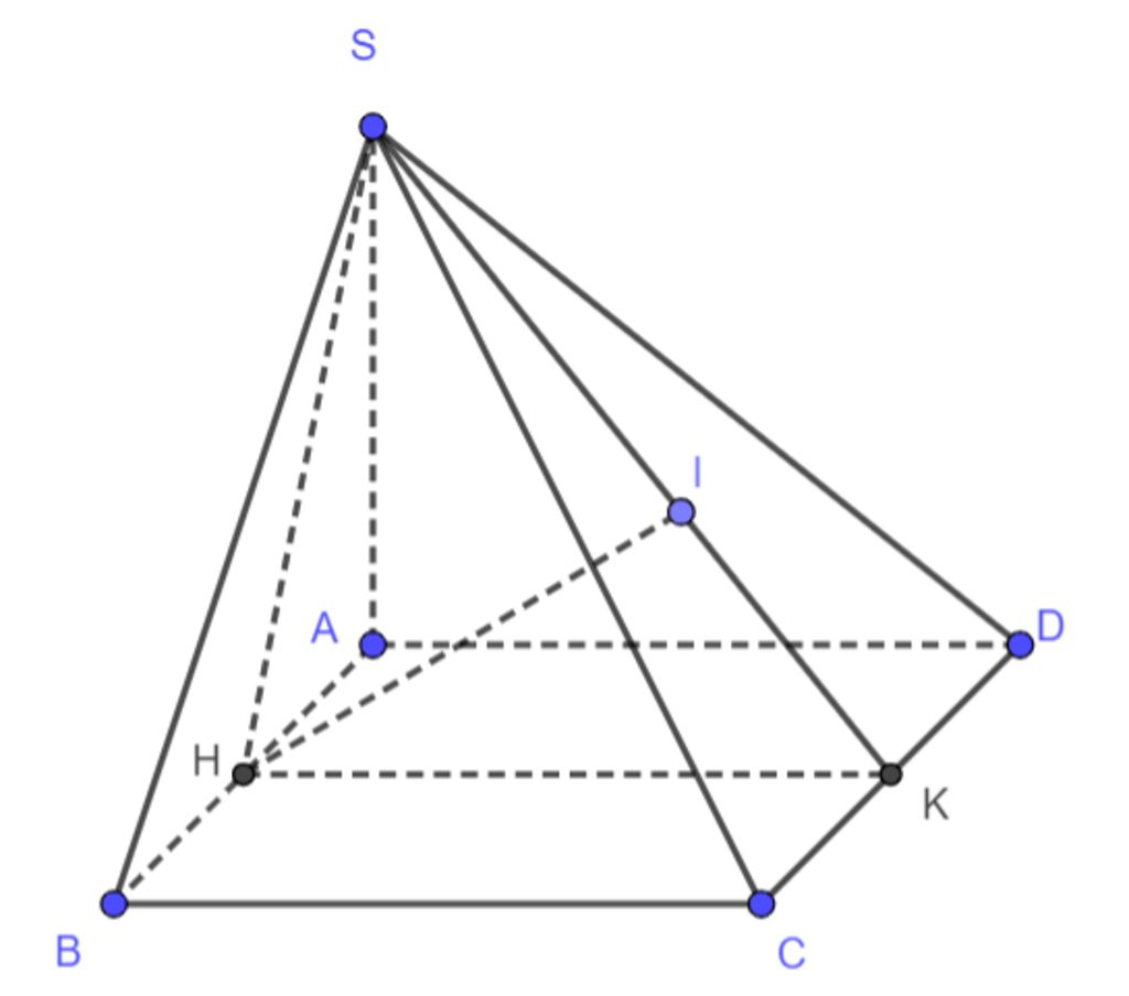 Cho hình chóp SABCD có đáy là hình chữ nhật gọi hình chiếu của S lên mặt  phẳng đáy là điểm H là trung điểm của AB. Chứng minh SH vuông góc