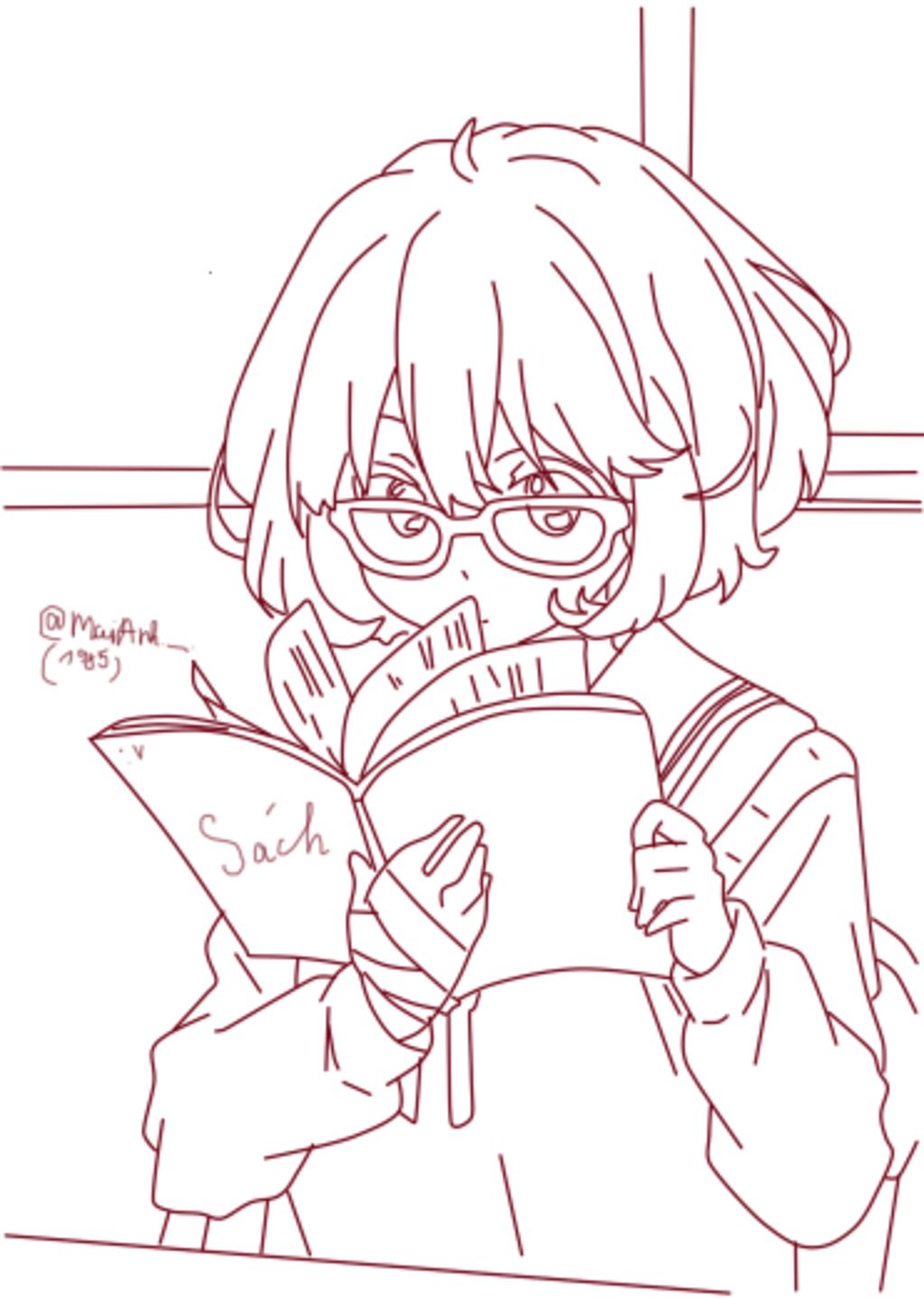 vẽ cho mình một bức anime nữ đang đọc sách và một bức chibi cute ...