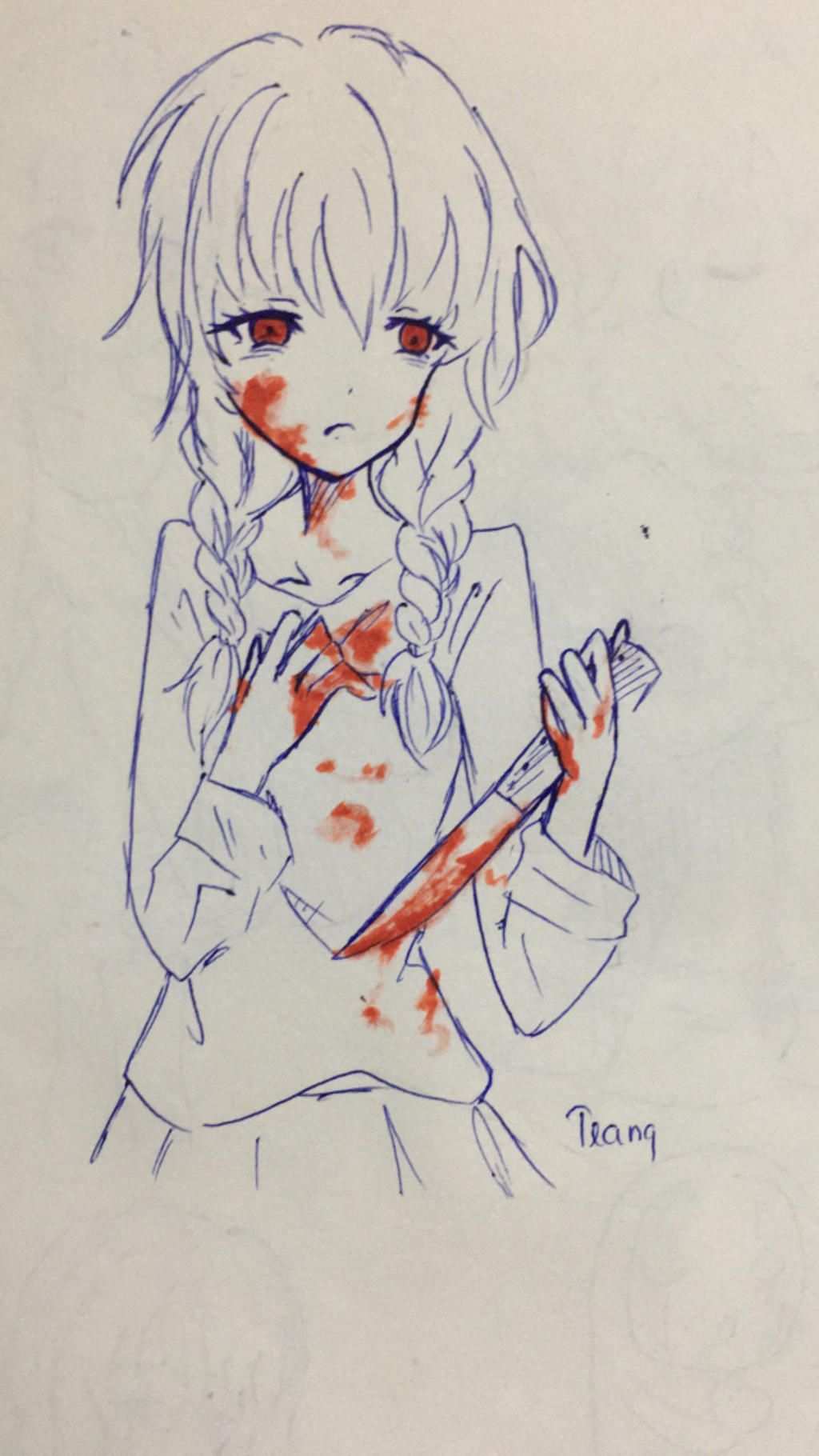 Vẽ anime máu me các kiểu Cầm dao dính máu nhoa Vẽ đẹp nha .-. câu ...