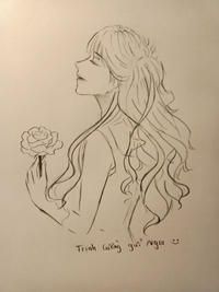 Vẽ cho mik 1 cô gái tóc dài, cầm bông hoa hồng xong nhìn lên trời nhé. Vẽ  nguyên bằng bút chì nhé. Vẽ xong kí Trịnh Cường gửi Ngọc nhé. Thanks