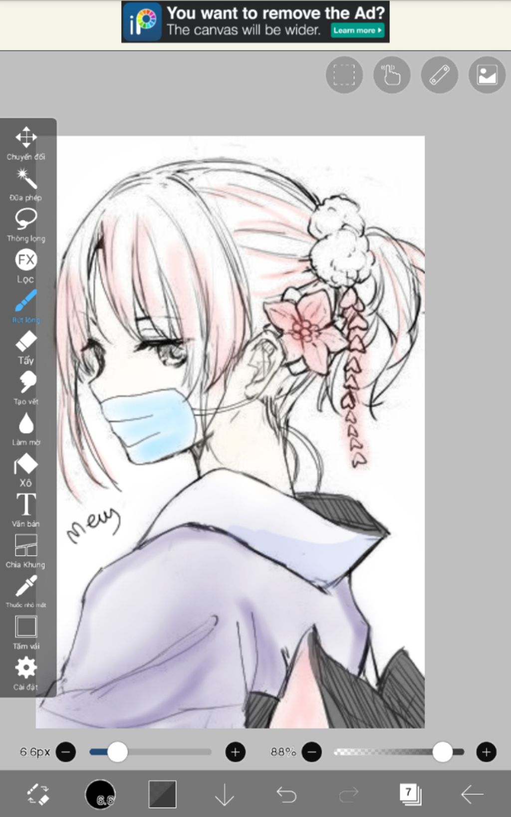 Vẽ anime nữ giới - Đeo khẩu trang y tế - Tóc ngắn ngủi, tóc với 2 màu sắc - Vẽ góc ...