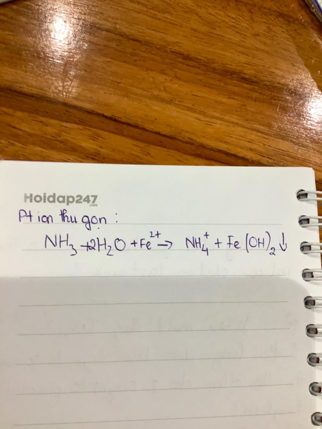 Hãy viết phương trình thu gọn cho phản ứng giữa NH3, H2O, và FeSO