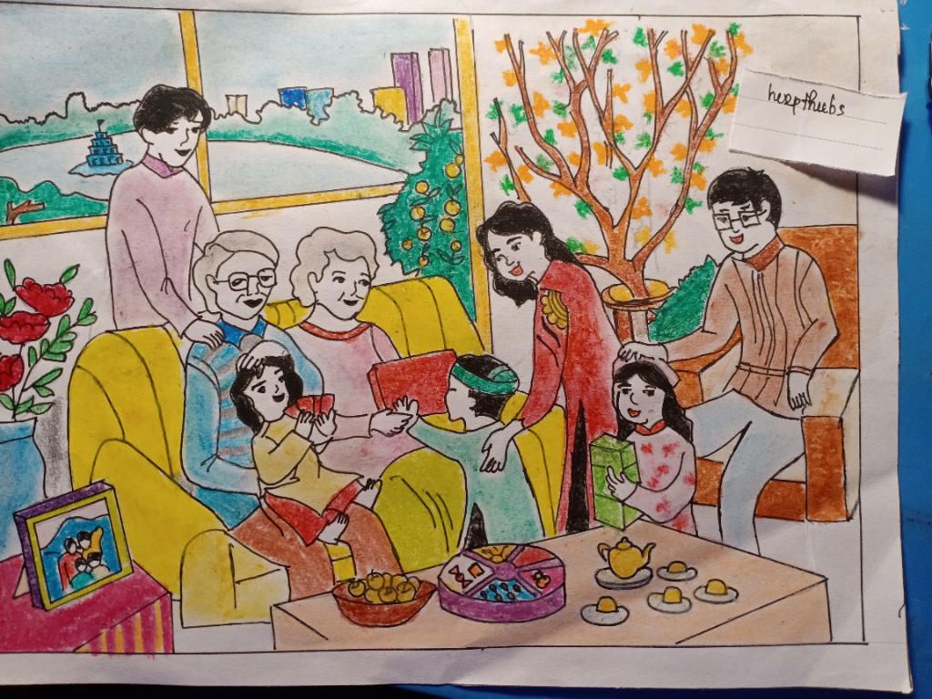Những bức tranh đầy tình cảm vẽ tranh về gia đình lớp 8 cho trẻ thể hiện  tình yêu đối với gia đình