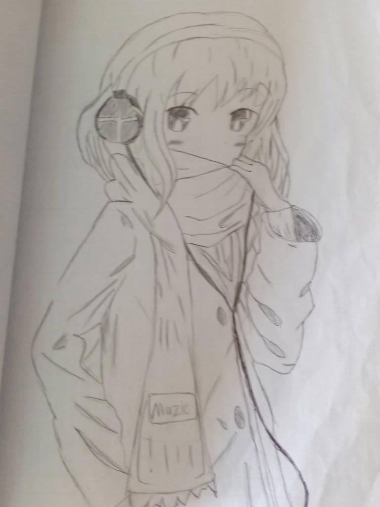 Vẽ anime ngầu đang ngậm kẹo mút đeo tai nghe , có đeo kính tô màu ...