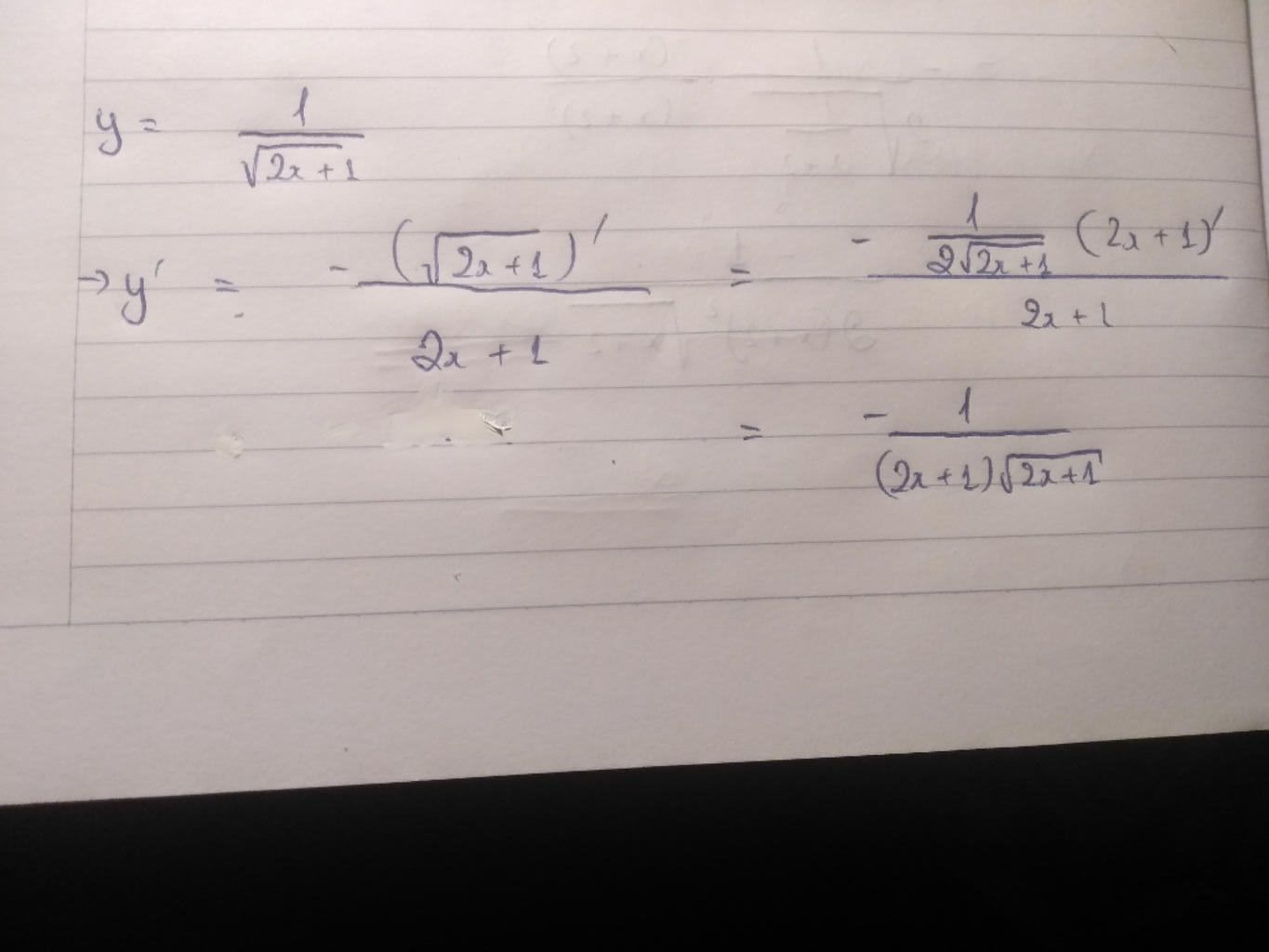 Định nghĩa đạo hàm của hàm số y = 1/căn(2x) là gì?
