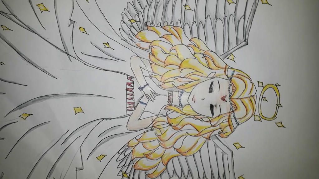 Vẽ cô gái anime tóc dài, có đôi cánh thiên thần và có vòng tròn ...