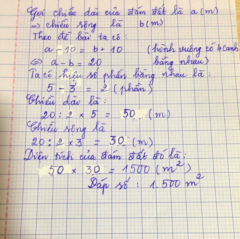 Một đám đất hình chữ nhật có chiều rộng bằng 3/5 chiều dài . Nếu ...