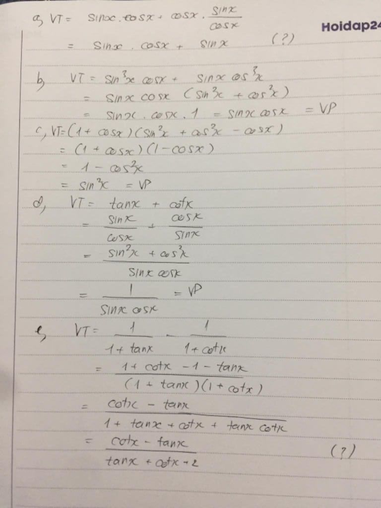 Sin x cos x / tan x là phương trình nào?
