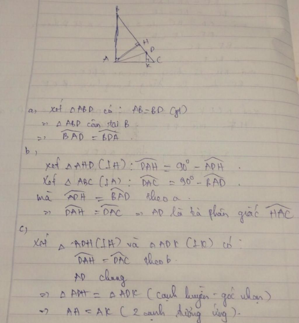 Cho🔺 ABC vuông tại A. Vẽ đường cao AH . Trên cạnh BC lấy điểm D sao cho