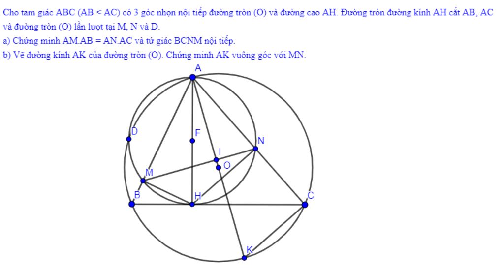 Cho tam giác ABC (AB < AC) có 3 góc nhọn nội tiếp đường tròn (O ...