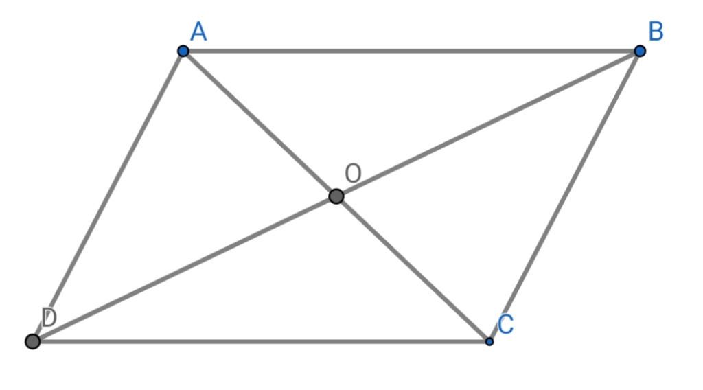 Nếu hình bình hành ABCD với tâm O và AB = AD, minh chứng rằng hình bình hành này đó là hình chữ nhật.
