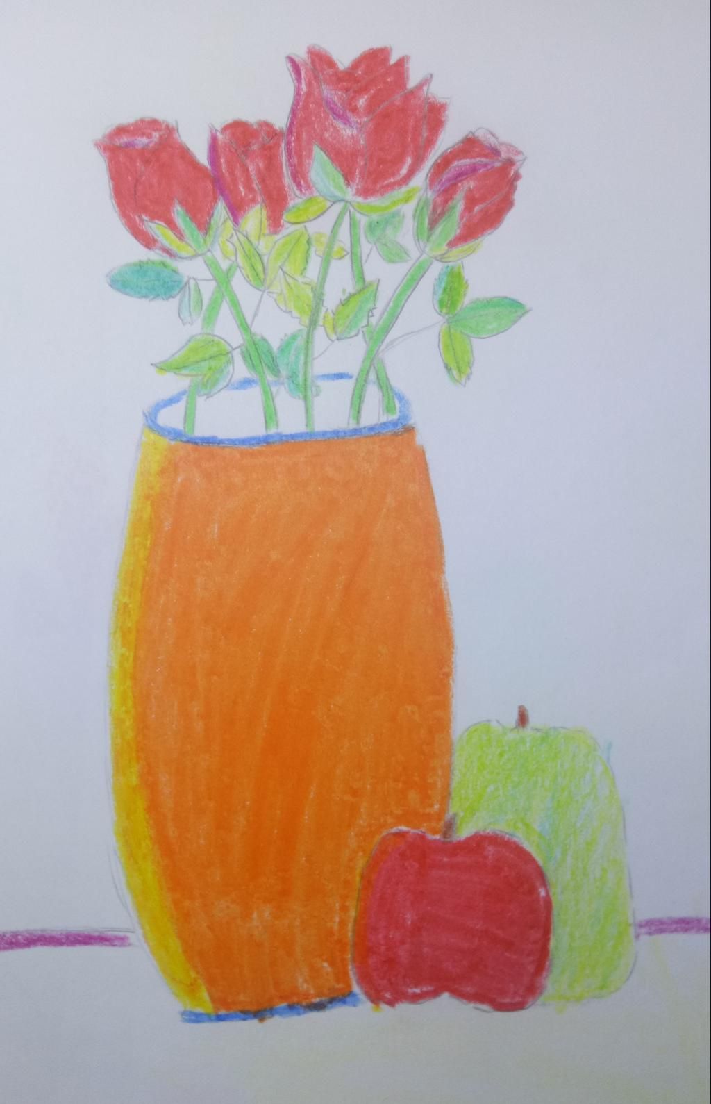 Cùng xem họa sĩ mô tả hoa và quả trong bức tranh, tôn vinh sắc đẹp và sự tươi mới của các loại hoa và quả.
