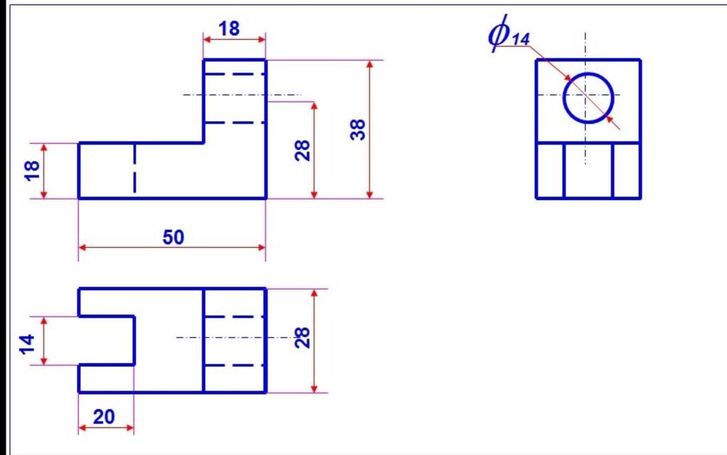 Vẽ 3 hình chiếu vuông góc của vật thể. Ghi độ dài rộng của hình vẽ ...