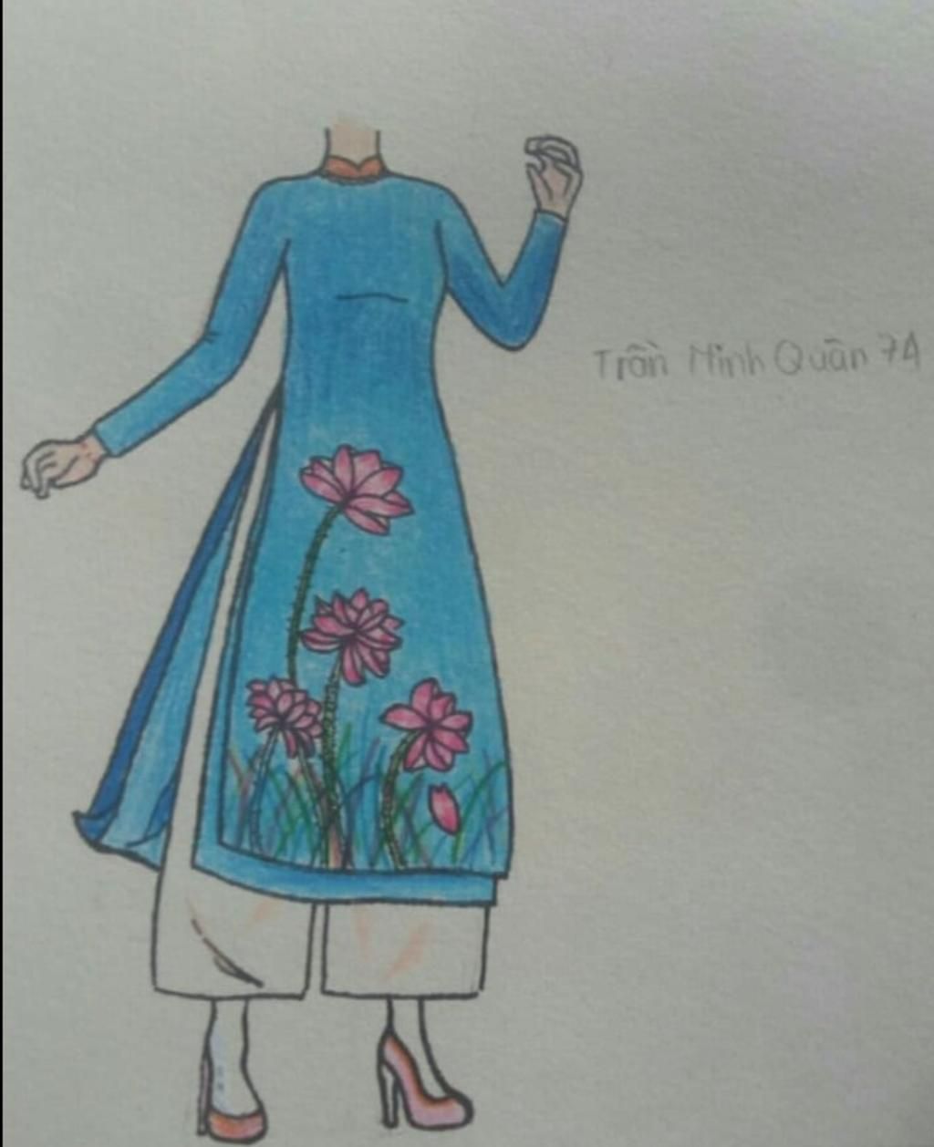 vẽ tranh áo dài truyền thống việt nam, lưu ý: ( chỉ vẽ áo dài thôi nhé, vẽ  ra giấy a4 )