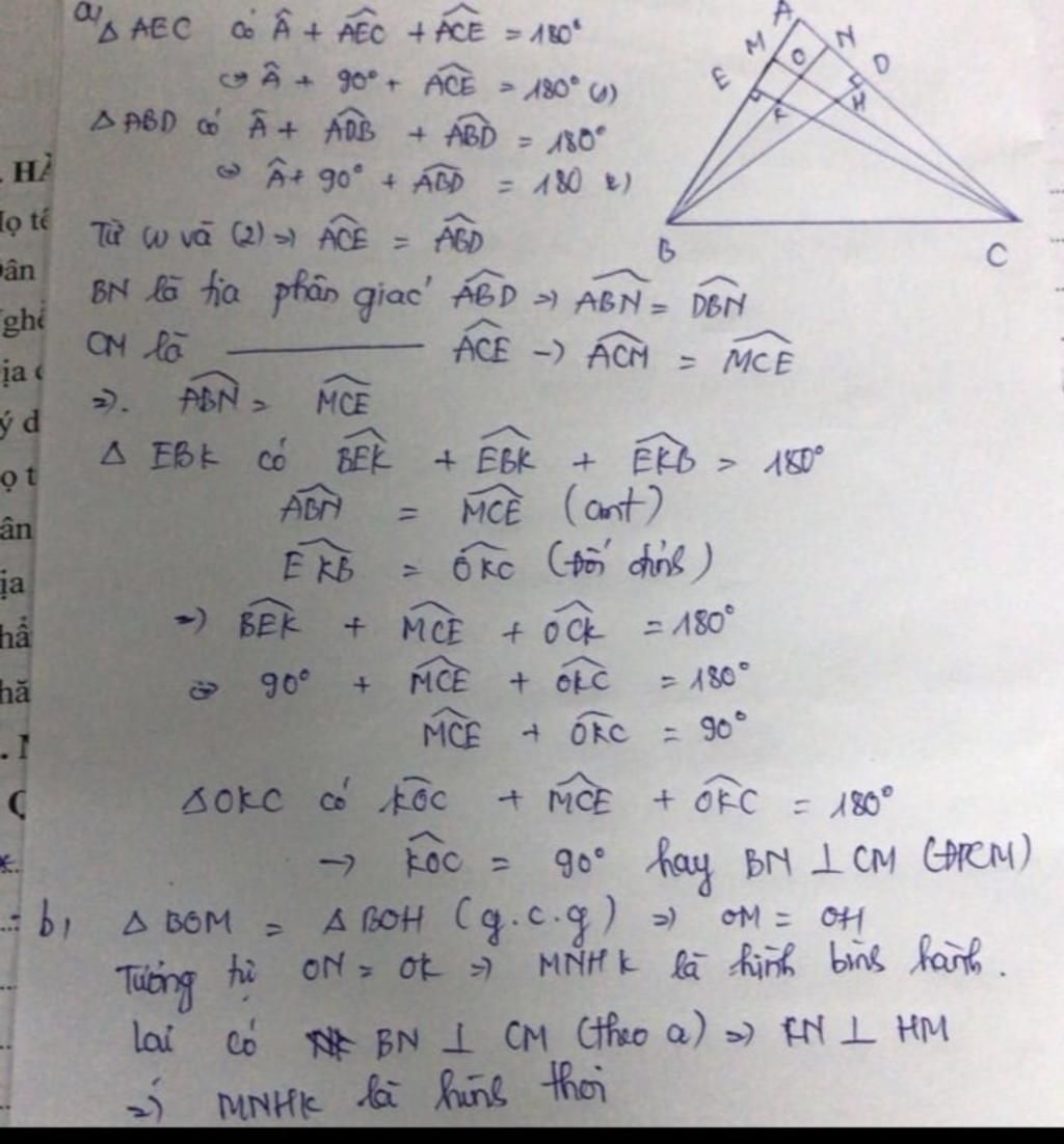 Cho tam giác ABC nhọn các đường cao BD và CE Tia phân giác của các góc