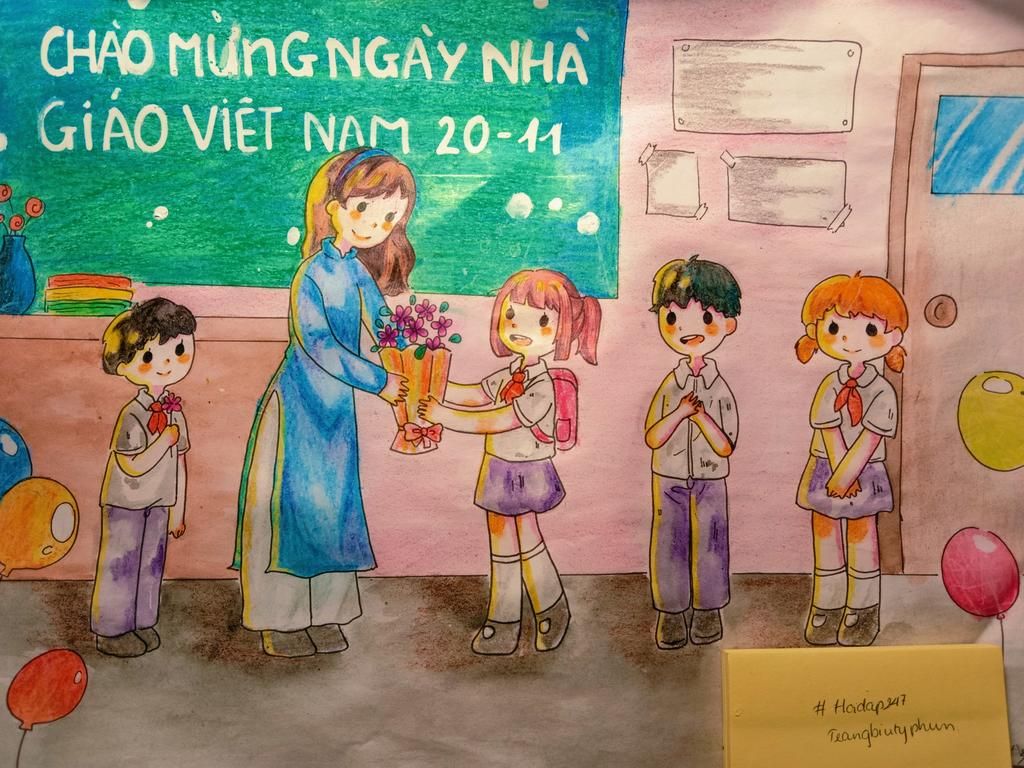 Cách vẽ tranh mĩ thuật lớp 8 Bài 9 Vẽ tranh lớp 8 Đề tài nhà giáo Việt Nam  2011 Đơn giản và đẹp nhất