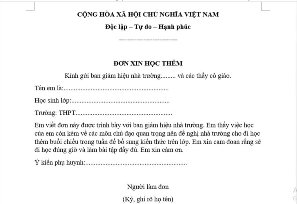 Viết đơn xin học thêm buổi chiều văn lớp 12 câu hỏi 3943778 - hoidap247.com