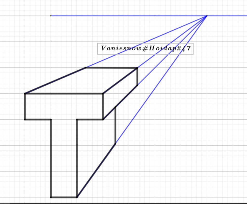 Cách vẽ hình chiếu phối cảnh một điểm tụ của chữ T là gì?
