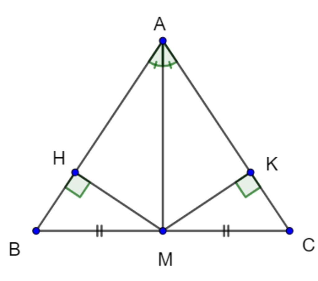 cho-abc-co-m-la-trung-diem-cua-bc-am-la-tia-phan-giac-cua-goc-a-ke-mh-vuong-goc-voi-ab-va-mk-vuo