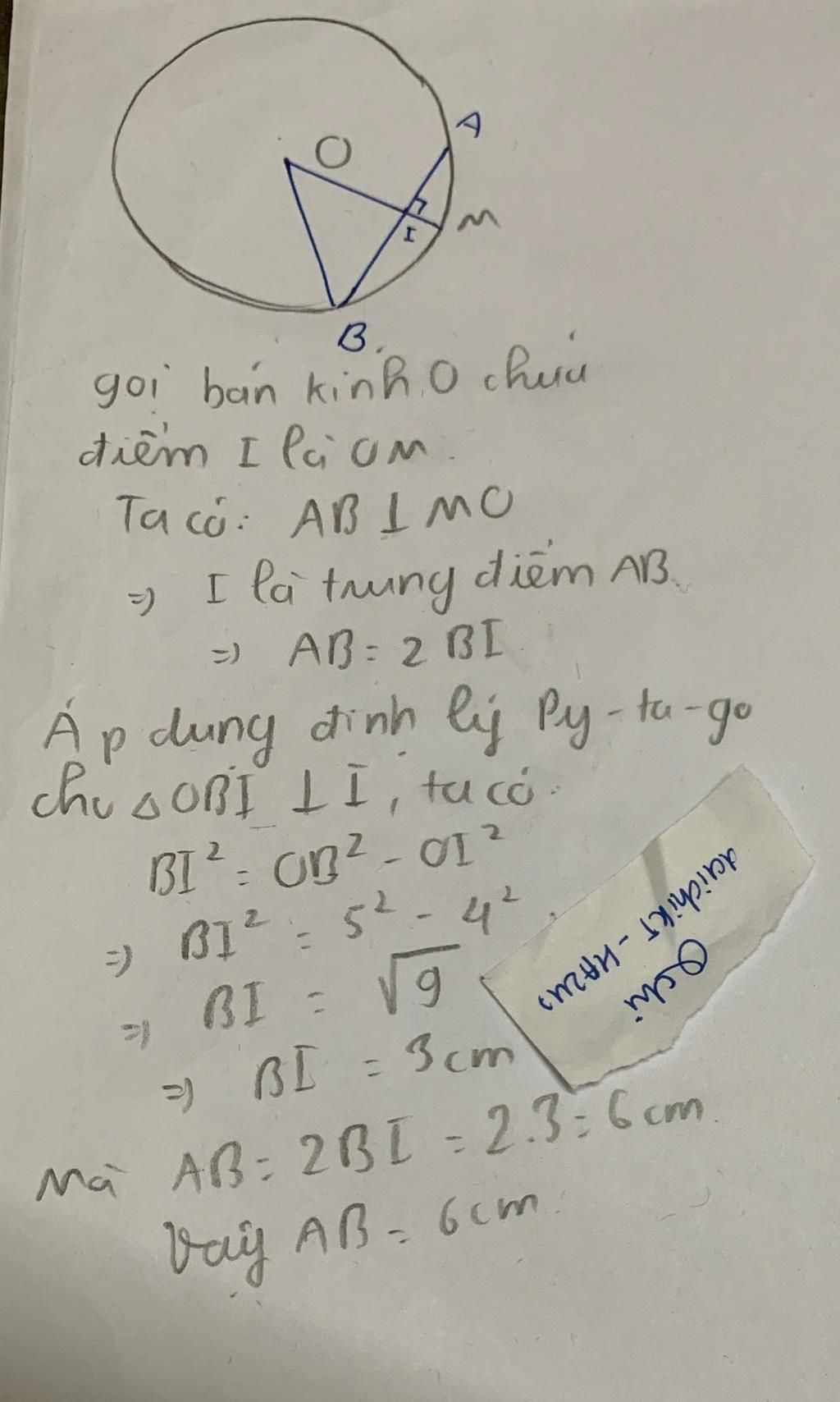 Cho ng tr n o 5cm l y m t i m i sao cho oi 4cm k d y ab vu ng