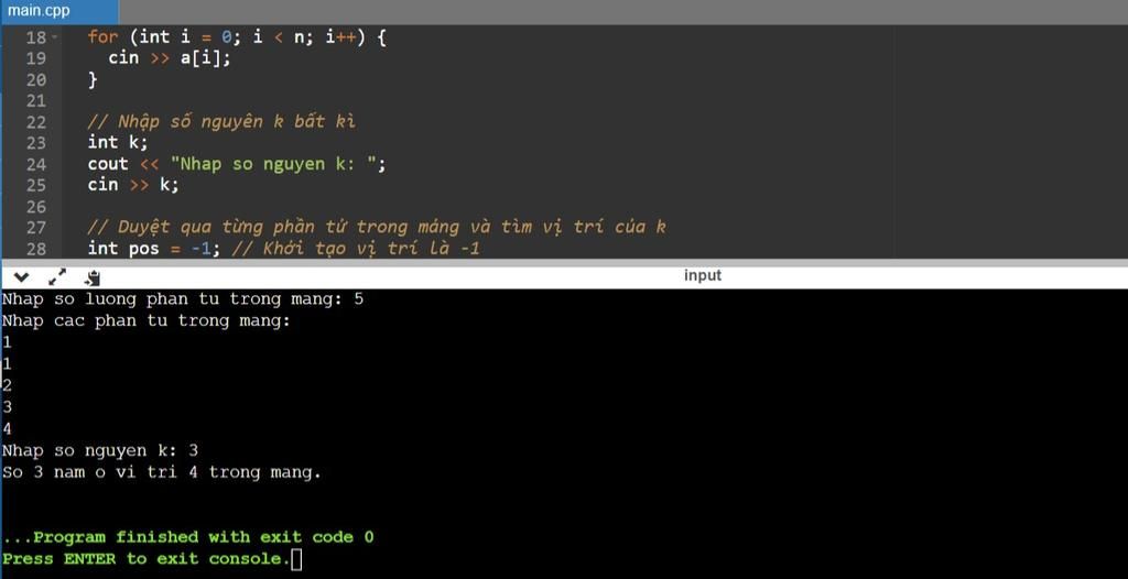 C++ Viết chương trình nhập vào mảng một chiều gồm n phần tử và số ...