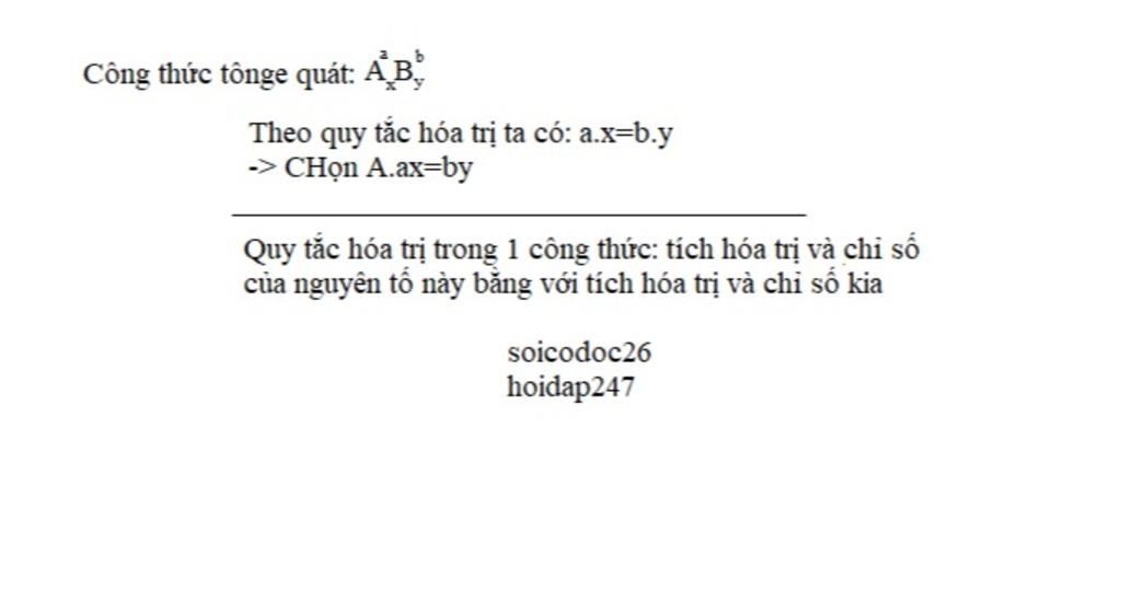 Cho hợp chất AxBy, trong đó A có hóa trị a, B có hóa trị b. Công thức ...
