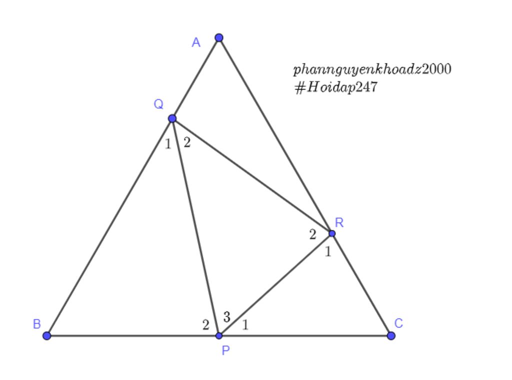 cho-triangle-abc-deu-voi-p-la-trung-diem-bc-tu-p-ke-hat-qpr-60-o-q-in-ab-r-in-ac-cmr-qp-la-phan