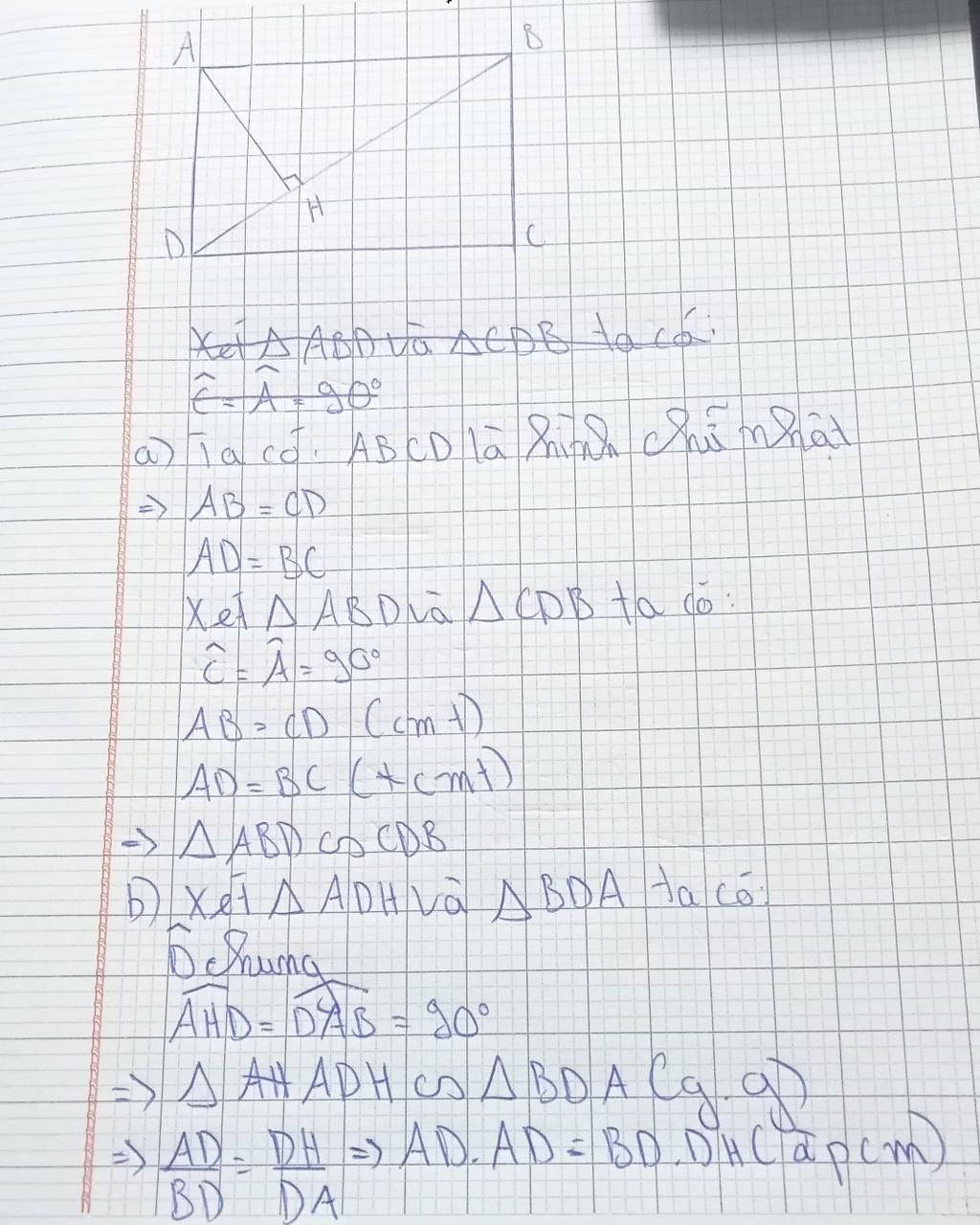 Cho h nh ch nh t abcd v ah vu ng g c v i bd a ch ng minh tam gi c