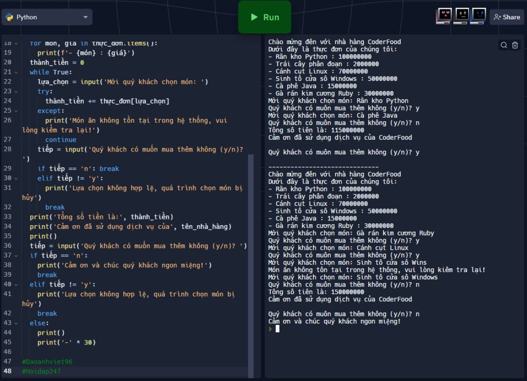 hãy viết một chương trình game nhà hàng (không cần đồ họa,chỉ cần code ...