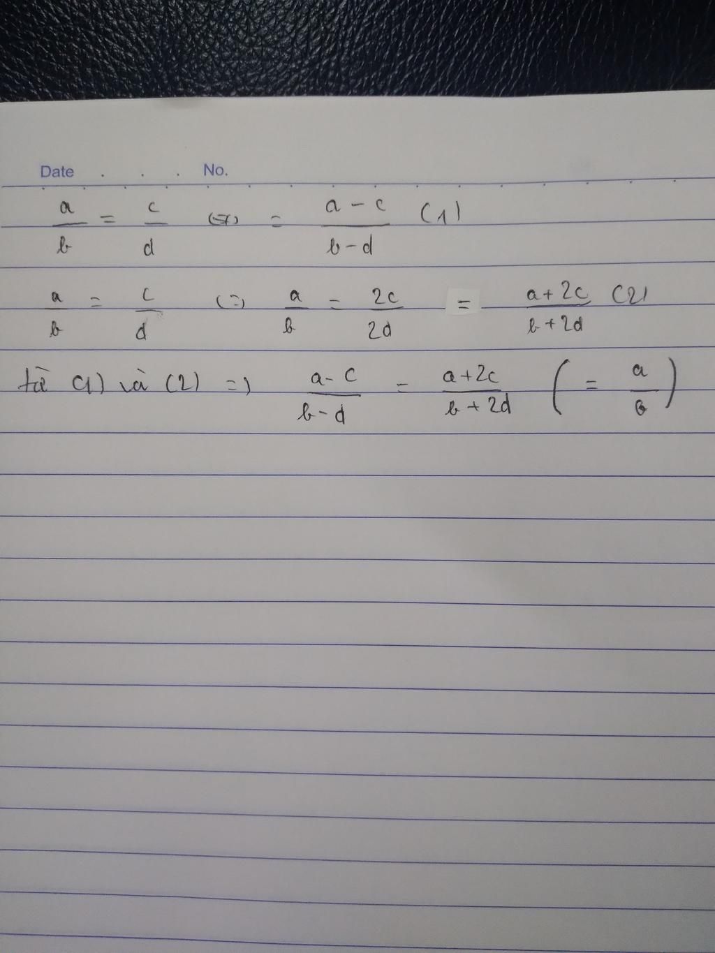 Cho a/b=c/d với b - d khác 0;b+2d khác 0.Chứng tỏ rằng a-c/b-d=a+2c/b+ ...