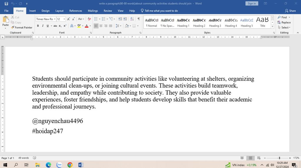 write a paragraph(60-80 words)about community activities students ...