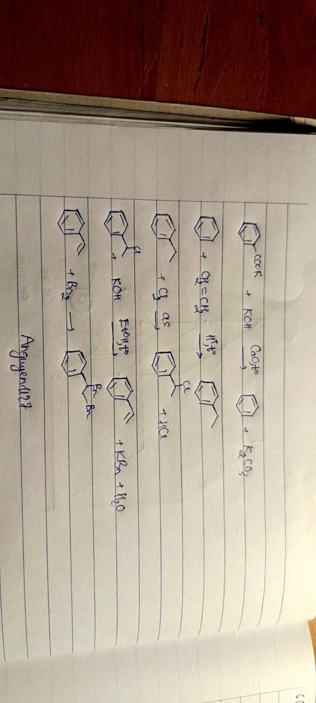 Thực hiện chuỗi pu potassium benzoate → benzene → ethylbenzene → 1 ...