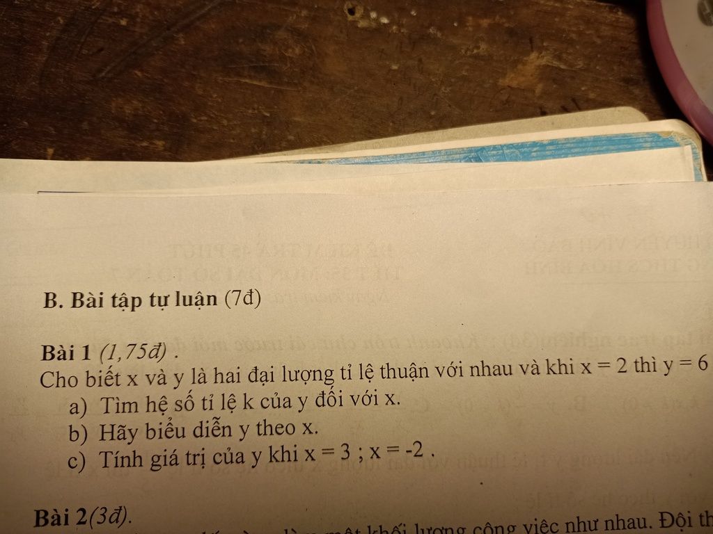 Cho Biết X Va Y La Hai đại Lượng Tỉ Lệ Thuận Với Nhau Va Khi X 2 Thi Y 6 A Tim Hệ Số Tỉ Lệ K Của Y