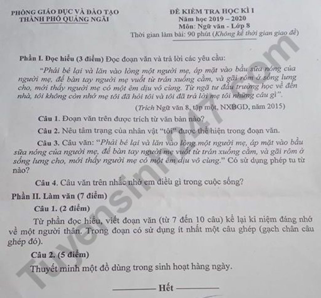 đẻ Kiem Tra Học Ki 1 Năm Hoc 2019 2020 Mon Ngữ Văn Lớp 8 Thời Gian Lam Bải 90 Phut Khong Kế Thời Gian Giao để Phong Giao Dục Va đao Tạo Thanh Pho Qu