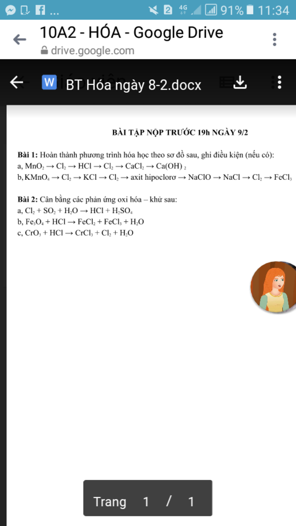 L1 91 I 11 34 4g 10a2 Hoa Google Drive A Drive Google Com W Bt Hoa Ngay 8 2 Docx Bai Tập Nộp Trước 19h Ngay 9 2 Bai 1 Hoan Thanh Phương Trinh Hoa Học
